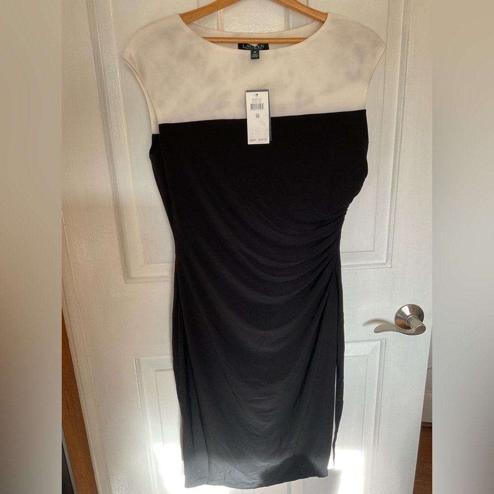 Lauren Ralph Lauren Black Midi Dress color transfer on white portion 19 x 40